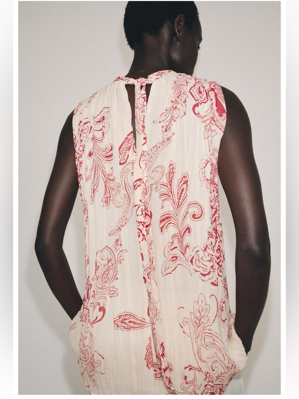 Zara Cream Sleeveless Top with Red Print